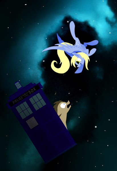 Size: 1141x1664 | Tagged: safe, derpibooru import, derpy hooves, doctor whooves, time turner, pegasus, pony, doctor who, female, mare, space, tardis