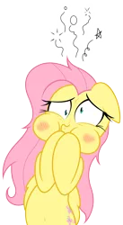 Size: 2734x5000 | Tagged: artist:doccobb, artist:zutheskunk traces, belly button, derpibooru import, disgusted, fluttershy, puffy cheeks, safe, sick, simple background, transparent background, vector, vector trace