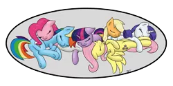 Size: 1500x750 | Tagged: dead source, safe, artist:denial-is-tragic, derpibooru import, applejack, fluttershy, pinkie pie, rainbow dash, rarity, twilight sparkle, earth pony, pegasus, pony, unicorn, cuddle puddle, mane six, pillow, simple background, sleeping, transparent background, unicorn twilight