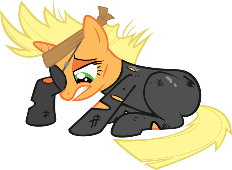 Size: 1335x978 | Tagged: safe, artist:anyponysfavorites, derpibooru import, applejack, pony, unicorn, eyepatch, race swap, recolor, simple background, transparent background, unicorn applejack, vector