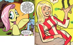 Size: 816x508 | Tagged: safe, derpibooru import, idw, fluttershy, melody, human, archie comics, bad advice fluttershy, comparison, exploitable meme, josie and the pussycats, meme, riverdale