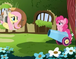 Size: 900x696 | Tagged: cannon penis, derpibooru import, fluttershy, party cannon, pinkie pie, safe