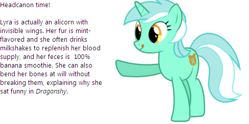 Size: 488x244 | Tagged: questionable, derpibooru import, lyra heartstrings, alicorn, pony, banana smoothie, headcanon, insane fan theory, wat