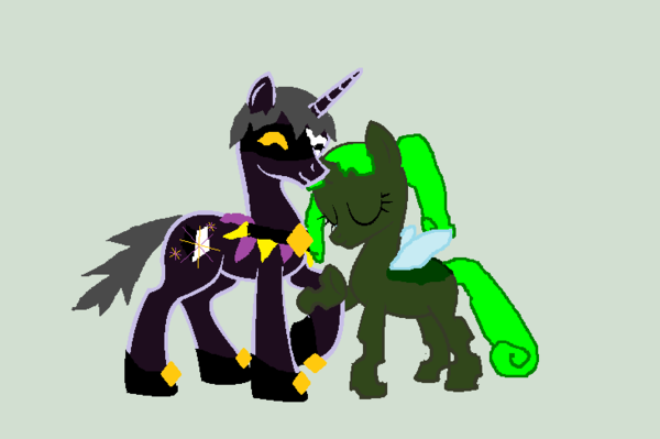 Size: 600x399 | Tagged: safe, artist:deathauther, artist:silverstarlite, derpibooru import, ponified, changeling, pony, unicorn, changelingified, crossover, dimentio, green changeling, mimi, nintendo, paper mario, super mario bros., super paper mario, video game