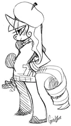 Size: 506x900 | Tagged: anthro, artist:grindzone, beatnik rarity, beret, clothes, derpibooru import, hat, rarity, safe