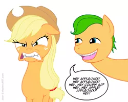 Size: 750x600 | Tagged: angry, annoying orange, applejack, artist:jdan-s, cousin, derpibooru import, ponified, safe