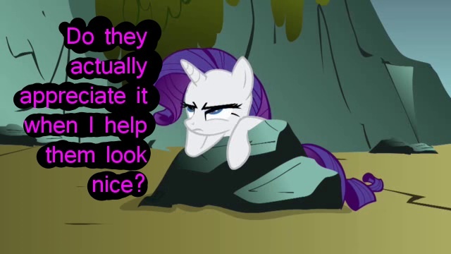 Size: 640x360 | Tagged: derpibooru import, doubt, dragonshy, edit, edited screencap, image macro, inner thoughts, introspective, purple text, rarity, resentment, safe, screencap, solo