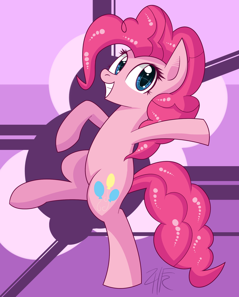 Size: 1576x1963 | Tagged: safe, artist:wildberry-poptart, derpibooru import, pinkie pie, earth pony, pony, bipedal, female, looking at you, mare, smiling, solo