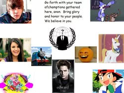 Size: 1024x766 | Tagged: 4chan, annoying orange, anonymous, ash ketchum, barely pony related, comic sans, darwin watterson, derpibooru import, edward cullen, gumball watterson, human, irl, irl human, justin bieber, mordecai, mordecai and rigby, not this post again, photo, pokémon, prince blueblood, regular show, rigby, safe, the amazing world of gumball, thomas the tank engine, twilight (series)