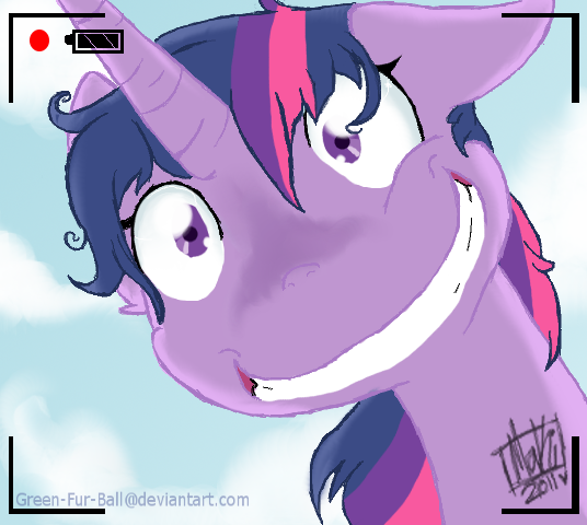 Size: 536x480 | Tagged: artist:little-squeaker, camera, camera shot, derpibooru import, insanity, recording, safe, signature, solo, twilight snapple, twilight sparkle