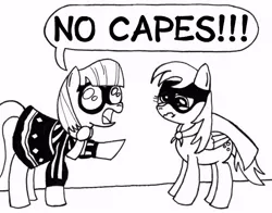 Size: 648x507 | Tagged: safe, artist:samueleallen, derpibooru import, derpy hooves, photo finish, pegasus, pony, cape, clothes, edna mode, female, mare, no capes, pixar, sad, the incredibles