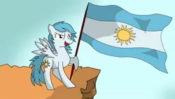 Size: 1200x675 | Tagged: safe, artist:asluc96, derpibooru import, oc, oc:princess argenta, ponified, pony, argentina, flag, nation ponies