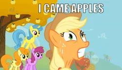 Size: 750x433 | Tagged: apple, applejack, berry punch, berryshine, carrot top, cyoar, derpibooru import, edit, edited screencap, fall weather friends, golden harvest, gritted teeth, i came, image macro, implied orgasm, lemon hearts, screencap, suggestive, sweat