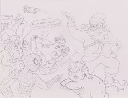 Size: 1500x1158 | Tagged: artist:santanon, derpibooru import, ed edd n eddy, fluffy pony, fluffy pony grimdark, grimdark, meta, /mlp/, monochrome, santa claus, spider-man, the simpsons, traditional art, vulgar