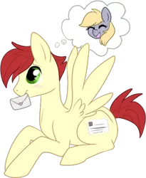 Size: 385x470 | Tagged: safe, artist:lulubell, derpibooru import, care package, derpy hooves, special delivery, pegasus, pony, female, male, mare, shipping, simple background, straight, transparent background