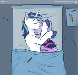 Size: 1000x961 | Tagged: suggestive, artist:cobaltsnow, derpibooru import, shining armor, twilight sparkle, pony, unicorn, friendship is witchcraft, bed, blanket, corndog, female, francis sparkle, implied blowjob, implied oral, implied sex, incest, male, not creepy, pillow, shiningsparkle, shipping, sleep molestation, sleeping, straight, that's not a corndog, under the covers