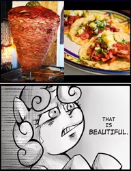 Size: 589x768 | Tagged: derpibooru import, exploitable meme, pineapple, safe, sweetie belle, tacos al pastor, tacos de trompo, that is beautiful