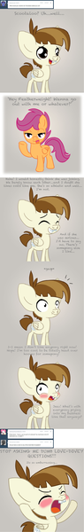 Size: 1001x6346 | Tagged: artist:minkidoodles, ask, blushing, comic, derpibooru import, featherweight responds, safe, scootaloo, scootaweight, shipping, tumblr