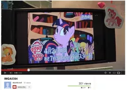 Size: 875x619 | Tagged: safe, derpibooru import, screencap, applejack, derpy hooves, lyra heartstrings, pinkie pie, twilight sparkle, pegasus, pony, female, irl, japan, japanese, japanese dub, link, logo, mare, s1e1 preview, television, youtube, youtube link