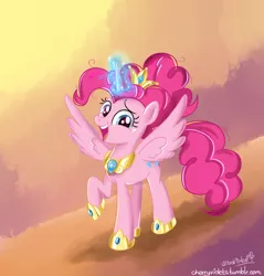 Size: 1100x1152 | Tagged: safe, artist:cherryviolets, derpibooru import, pinkie pie, alicorn, pony, alicornified, element of laughter, hilarious in hindsight, magic, pinkiecorn, race swap, solo, xk-class end-of-the-world scenario