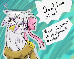 Size: 1280x1024 | Tagged: safe, artist:acharmingpony, derpibooru import, gilda, gryphon, blushing, bow, cute, dialogue, gildadorable, gildere, heart, solo, tsundere