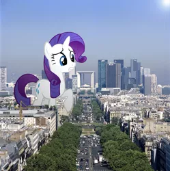 Size: 900x903 | Tagged: safe, artist:hachaosagent, derpibooru import, rarity, pony, big, city, giant pony, giantess, highrise ponies, macro, paris, ponies in real life, scenery, vector