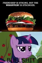 Size: 363x540 | Tagged: burger, burger king, derpibooru import, food, hamburger, image macro, safe, sandwich, twilight sparkle, vulgar, whopper