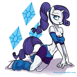 Size: 800x800 | Tagged: 30 minute art challenge, anthro, artist:ibupony, artist:warwind, belly button, leg warmers, ponytail, rarity, safe, solo