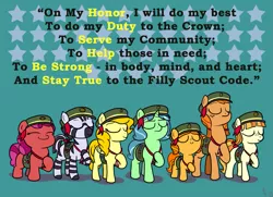 Size: 1105x800 | Tagged: artist:aa, ask, ask a filly scout, filly guides, oc, oc:berry munch, oc:do-si-do, oc:dulce deleche, oc:samoa, oc:savannah smile, oc:trefoil, safe, tag-a-long
