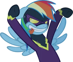 Size: 4907x4154 | Tagged: safe, artist:rainbowcrab, derpibooru import, rainbow dash, luna eclipsed, absurd resolution, clothes, nightmare night, shadowbolt dash, shadowbolts, shadowbolts costume, simple background, tongue out, transparent background, vector