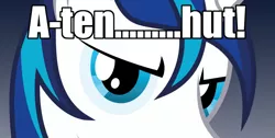 Size: 1087x547 | Tagged: attention, bronybait, caption, derpibooru import, drill sergeant, eyes, hypnosis, hypnosis ponies, image macro, meme, safe, shining armor, ten hut