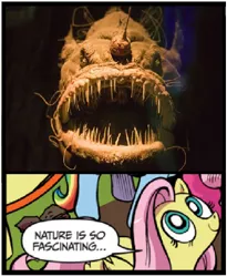Size: 409x500 | Tagged: safe, derpibooru import, idw, fluttershy, angler fish, fish, exploitable meme, meme, nature is so fascinating, nightmare fuel