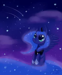 Size: 800x960 | Tagged: safe, artist:flower-shy, derpibooru import, princess luna, shooting star, solo, stars