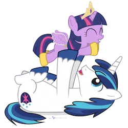 Size: 1375x1375 | Tagged: safe, artist:dm29, derpibooru import, shining armor, twilight sparkle, twilight sparkle (alicorn), alicorn, pony, brother and sister, cute, duo, eyes closed, fake wings, female, filly, grin, holding, male, mare, on back, open mouth, paper wings, shining adorable, simple background, smiling, transparent background, twiabetes, vector