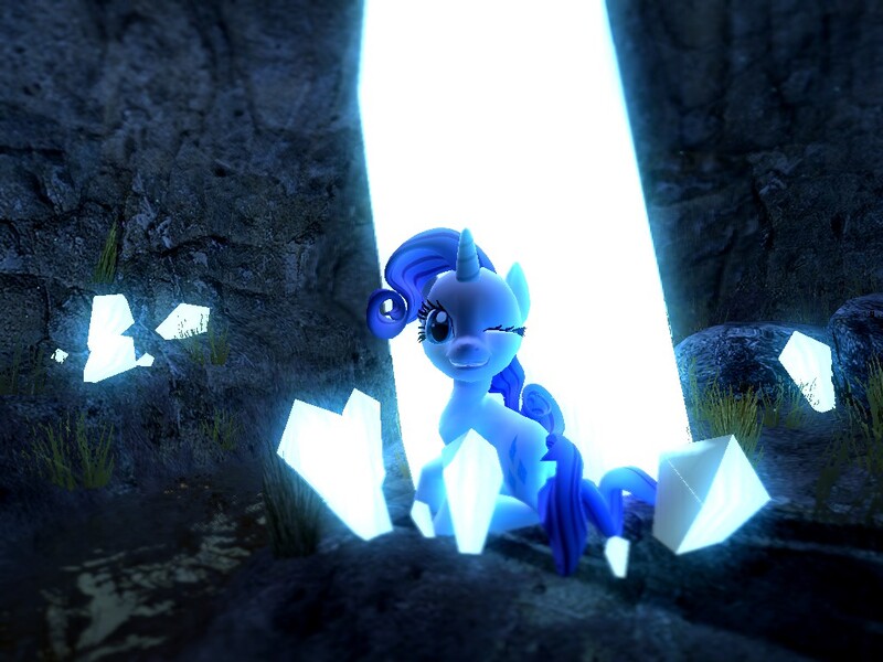 Size: 1024x768 | Tagged: 3d, artist:hano, cave, diamond, gmod, looking at you, rarity, safe