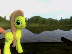 Size: 1024x768 | Tagged: 3d, artist:hano, derpibooru import, fluttershy, gmod, island, looking at you, safe, water