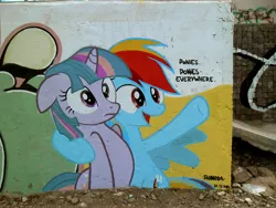 Size: 4320x3240 | Tagged: safe, alternate version, artist:shinodage, derpibooru import, rainbow dash, twilight sparkle, graffiti, meme, x x everywhere