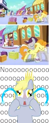 Size: 783x1967 | Tagged: safe, artist:puu-aj-chan, derpibooru import, carrot top, derpy hooves, golden harvest, written script, pegasus, pony, crying, female, goldenscript, jealous, mare, ponies standing next to each other, trollbait