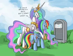 Size: 1170x900 | Tagged: safe, derpibooru import, princess celestia, rainbow dash, alicorn, pegasus, pony, butt, celestia's grave meme, exploitable meme, female, grave, hilarious in hindsight, implied death, mare, meme, nintendo, plot, trollbait, wii u, wii u touchpad