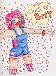 Size: 613x833 | Tagged: artist:kittynii, derpibooru import, humanized, overalls, pinkie pie, safe