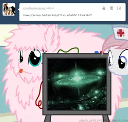 Size: 650x625 | Tagged: artist:mixermike622, ask, derpibooru import, fluffy, nurse redheart, oc, oc:fluffle puff, safe, tumblr, tumblr:ask fluffle puff, x-ray, x-ray picture