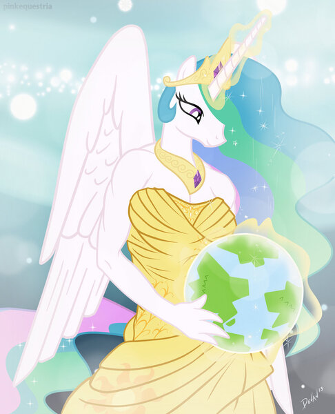 Size: 1024x1263 | Tagged: anthro, artist:devanstar, creation, derpibooru import, earth, giant anthro, giantess, giantlestia, goddess, macro, magic, pony bigger than a planet, princess celestia, safe