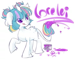 Size: 1071x851 | Tagged: artist:clovercoin, artist:starlightlore, classical unicorn, derpibooru import, leonine tail, oc, oc:lorelei, paint, prehensile tail, safe, solo, unofficial characters only, writing