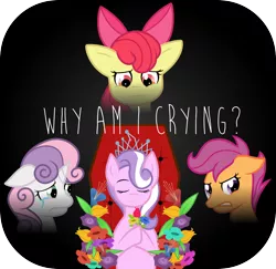 Size: 3500x3405 | Tagged: safe, artist:catnipfairy, derpibooru import, apple bloom, diamond tiara, scootaloo, sweetie belle, pony, unicorn, fanfic, fanfic:why am i crying, crying, cutie mark crusaders, dead, fanfic art, female, filly, on back