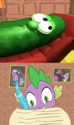 Size: 690x1158 | Tagged: artist:kuren247, comic, crossover, derpibooru import, larry the cucumber, peewee, safe, silly songs, spike, twilight sparkle, veggietales