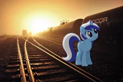 Size: 800x533 | Tagged: artist:101pegasister101, minuette, ponies in real life, safe, sun, train, vector