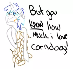 Size: 800x750 | Tagged: corndog, derpibooru import, francis sparkle, friendship is witchcraft, outfit made of corndogs, safe, shining armor