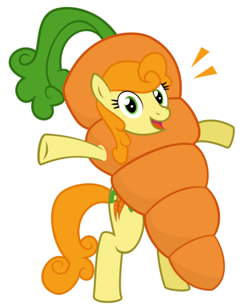 Size: 1000x1253 | Tagged: safe, artist:the smiling pony, artist:wingbeatpony, derpibooru import, carrot top, golden harvest, carrot, costume, simple background, solo, transparent background, vector