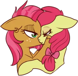 Size: 280x272 | Tagged: apple bloom, appleseed, artist:lulubell, babs seed, derpibooru import, female, incest, kissing, lesbian, safe, shipping, simple background, transparent background