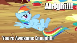 Size: 1280x719 | Tagged: derpibooru import, image macro, on back, rainbow dash, safe